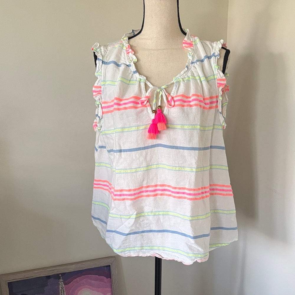 Vineyard Vines Multicolor Striped Sleeveless Blouse with Tassels Size XL
